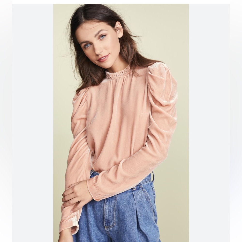 $390 Ulla Johnson Giles Velvet Puff Sleeve Long Sleeve Blouse Sweater Size M | 6